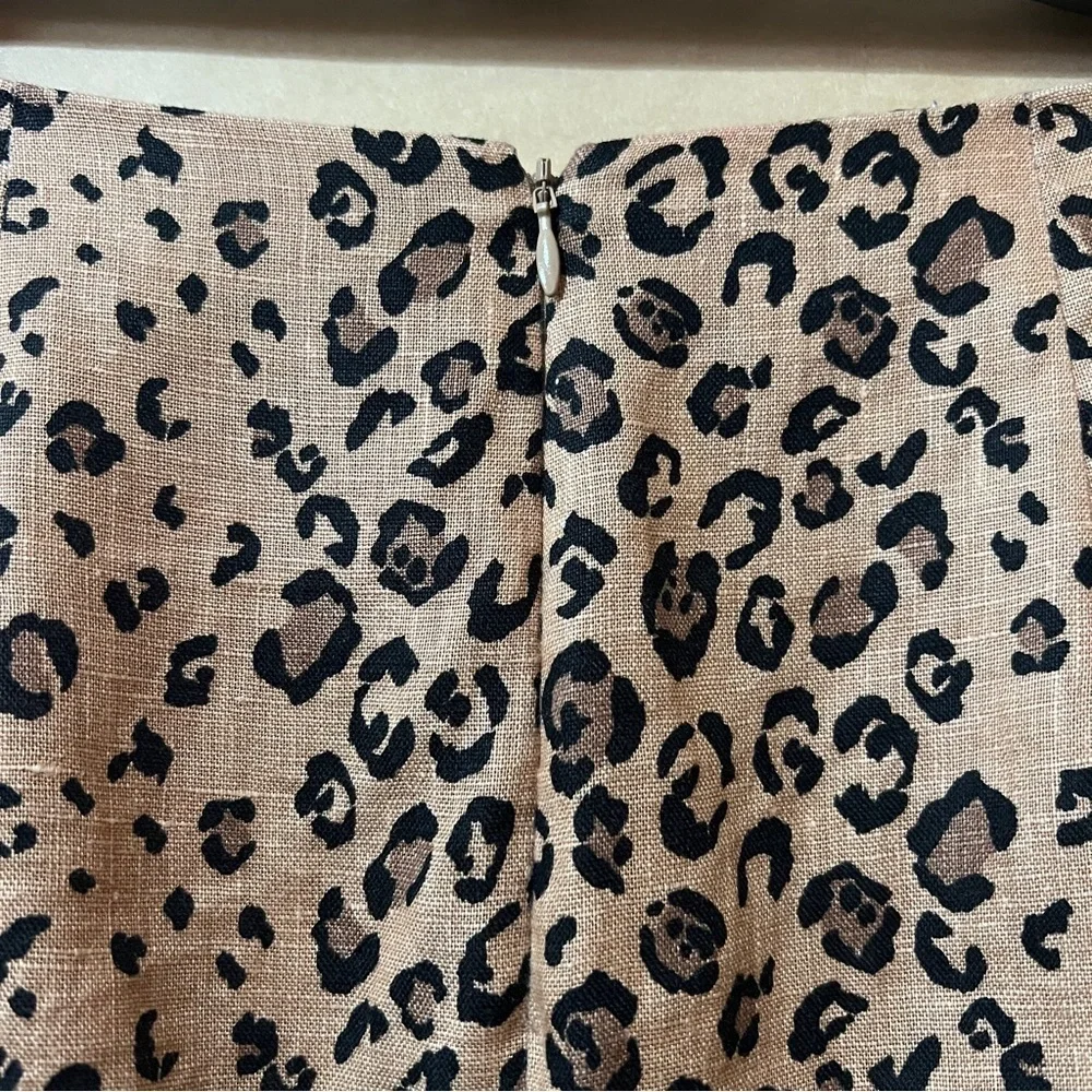 Reformation | Cady Linen Leopard Print Mini Skirt A-Line Leg Slit Cheetah Size 4